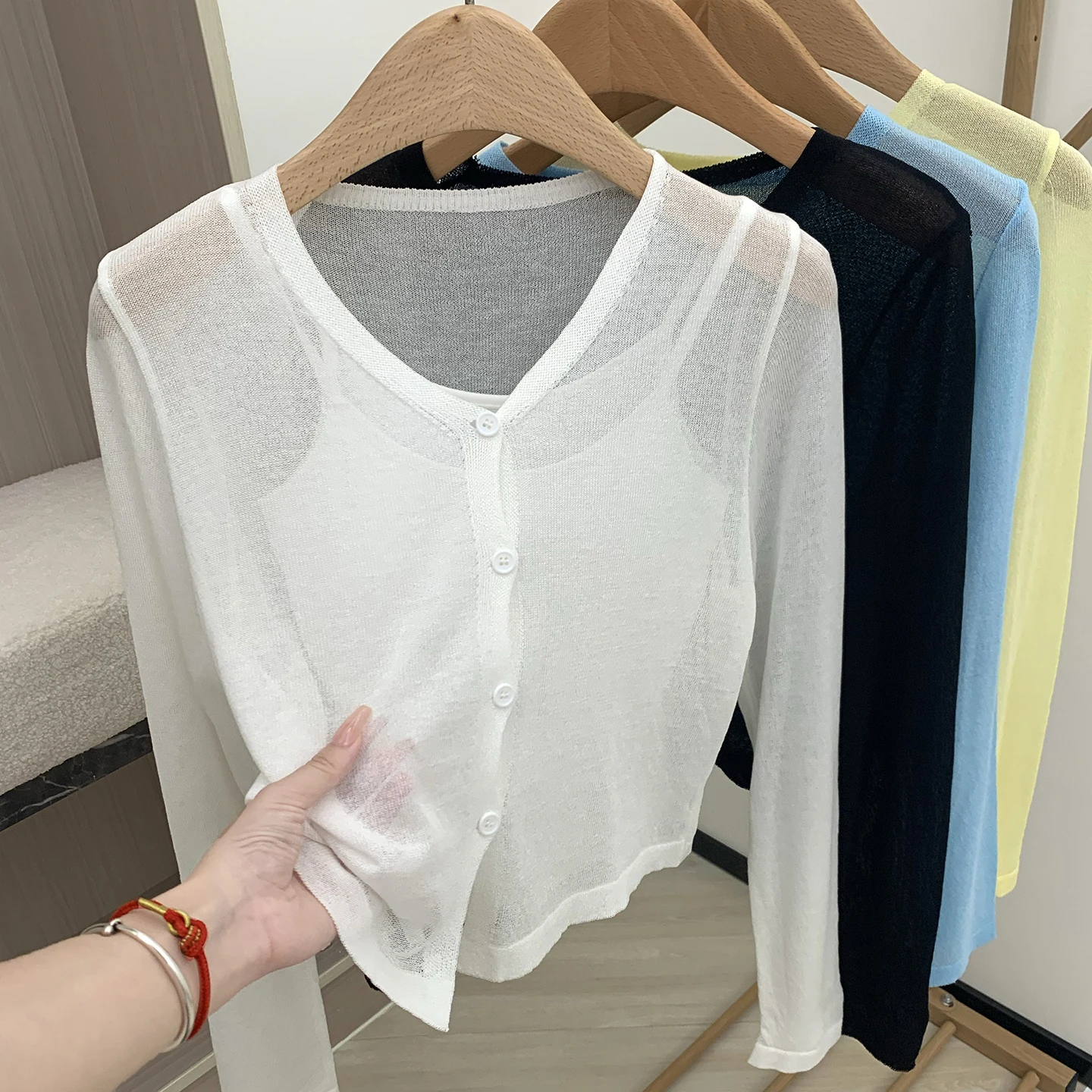 سترة علوية متماسكة بأزرار أمامية وأكمام طويلة، سترة صوفية قصيرة عادية للنساء للربيع والصيف، ملابس يومية للفتيات المراهقات