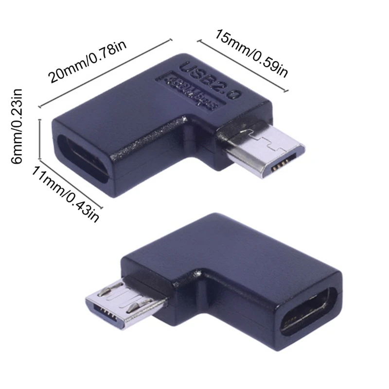 90도 각도 마이크로 USB 충전 어댑터 MicroUSB-TypeC 변환기