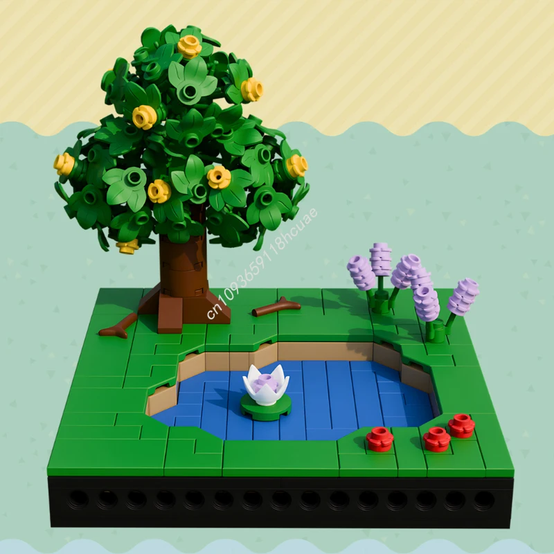 

353pcs MOC Fishing Lake Modular Animales Crossing Building Blocks Christmas Gift Creative Indoor Decoration DIY Model for kids