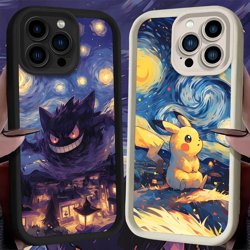 Soft Silicone Printing Phone Case for iPhone 16 15 14 13 12 11 Pro Max XS X XR 8 7 6S Plus SE 2020  Oil Painting P-Pokemon Cover