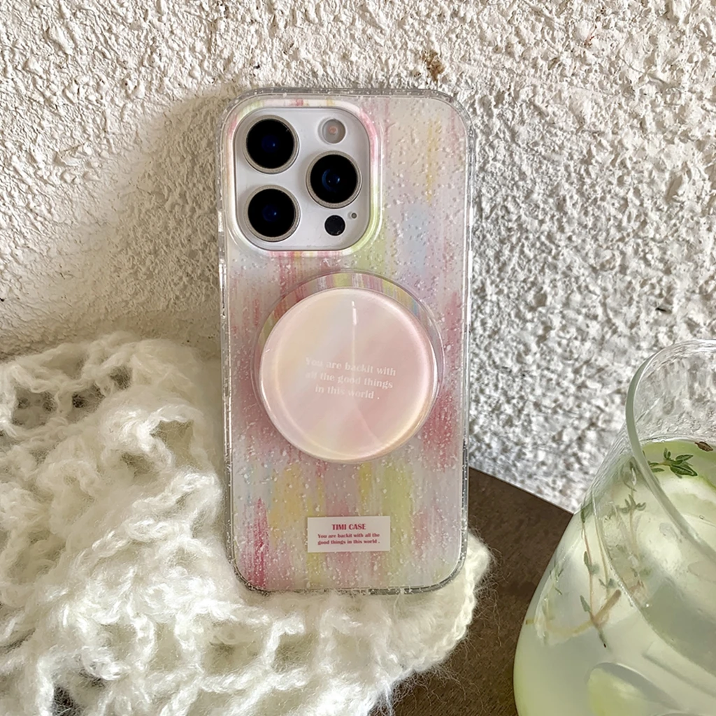 

Colorful Striped Graffiti Splash-ink With Holder Magnetic Wireless Charging Phone Cover Case for iPhone 16 15 14 13 Pro Max