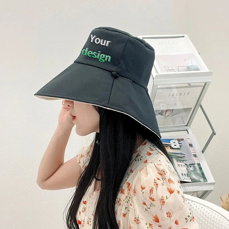 صورة مطبوعة حسب الطلب أو شعار الصيف للجنسين قبعة الصيد ذات الحافة الكبيرة حماية من الأشعة فوق البنفسجية مزدوجة الجوانب تغطي الوجه قبعة واقية من الشمس #3