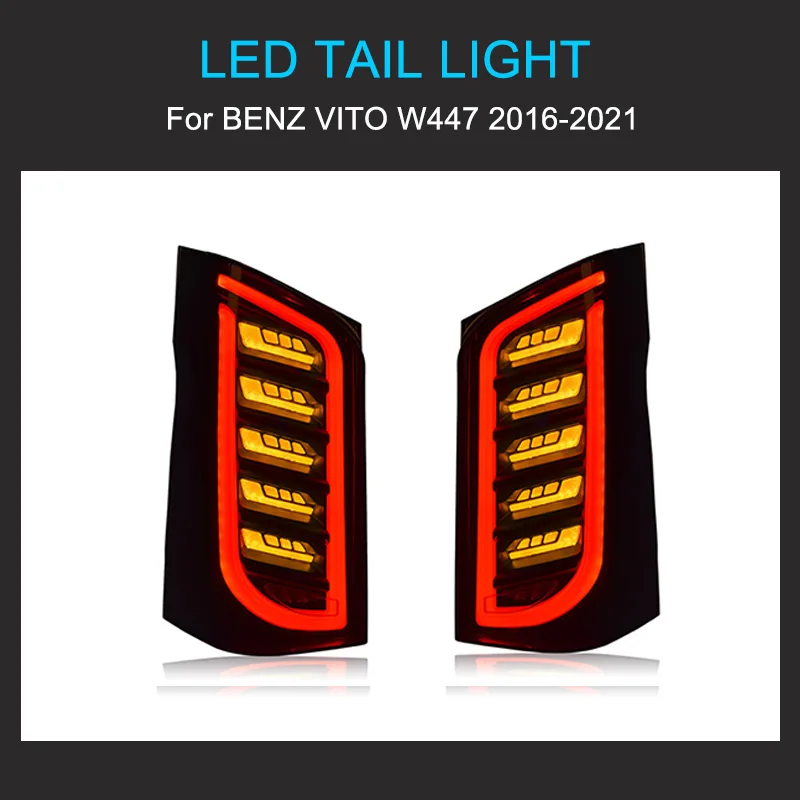1 Pair LED Tail Light for Benz Vito W447 V260 2016-2011 Tail lamps Plug and Play with LED Dynamic Turning Rear Tail lights
