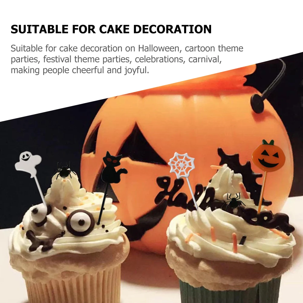 

30pcs Cake Decorations Halloween Toppers Party Picks Dessert Decor Cupcake Supplies Lightweight Inserted Cards