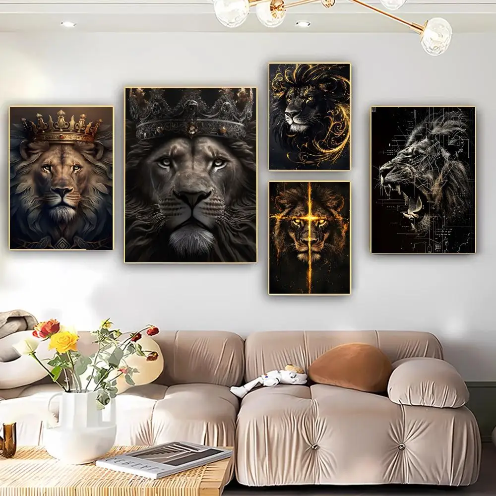The Mighty And Cool Black Golden lion King Poster Art HD Advanced Aesthetic Printing Paper Wall Art for Living Room Home Decor