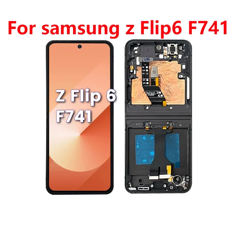 

Original For Samsung Z Flip 6 LCD with frame SM-F741 SM-F7410 SM-F741B Display assembly touch Z Flip4 5G screen digitizer