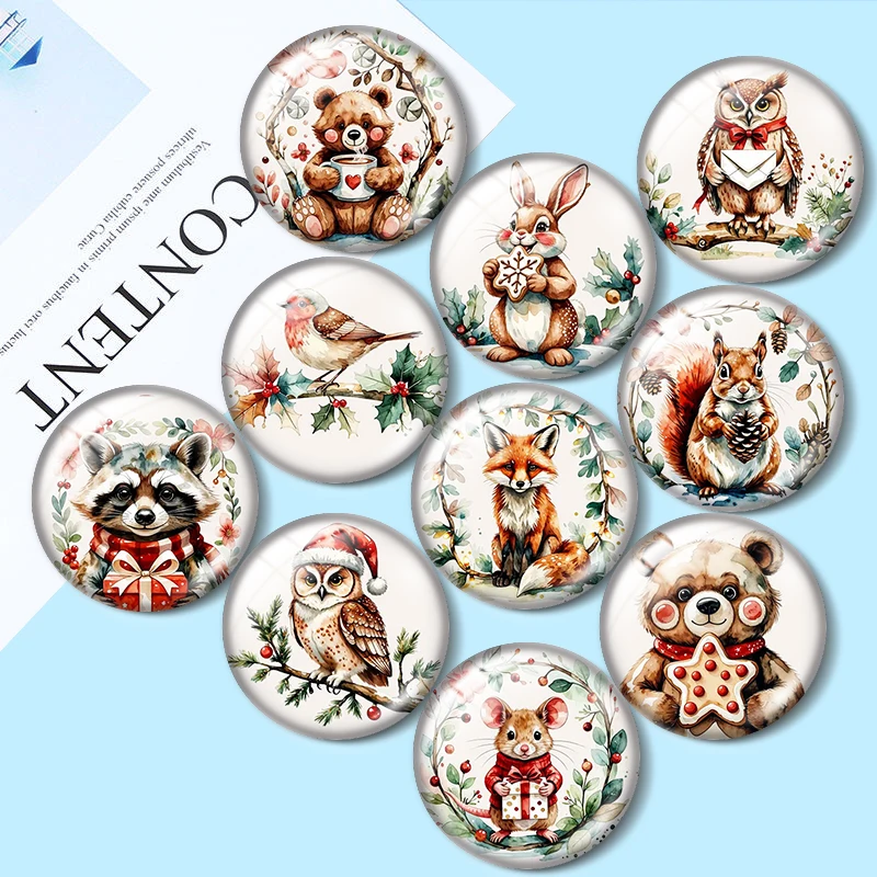 

Christmas Woodland Animals 10pcs 12mm/18mm/20mm/25mm Round photo glass cabochon demo flat back Making findings