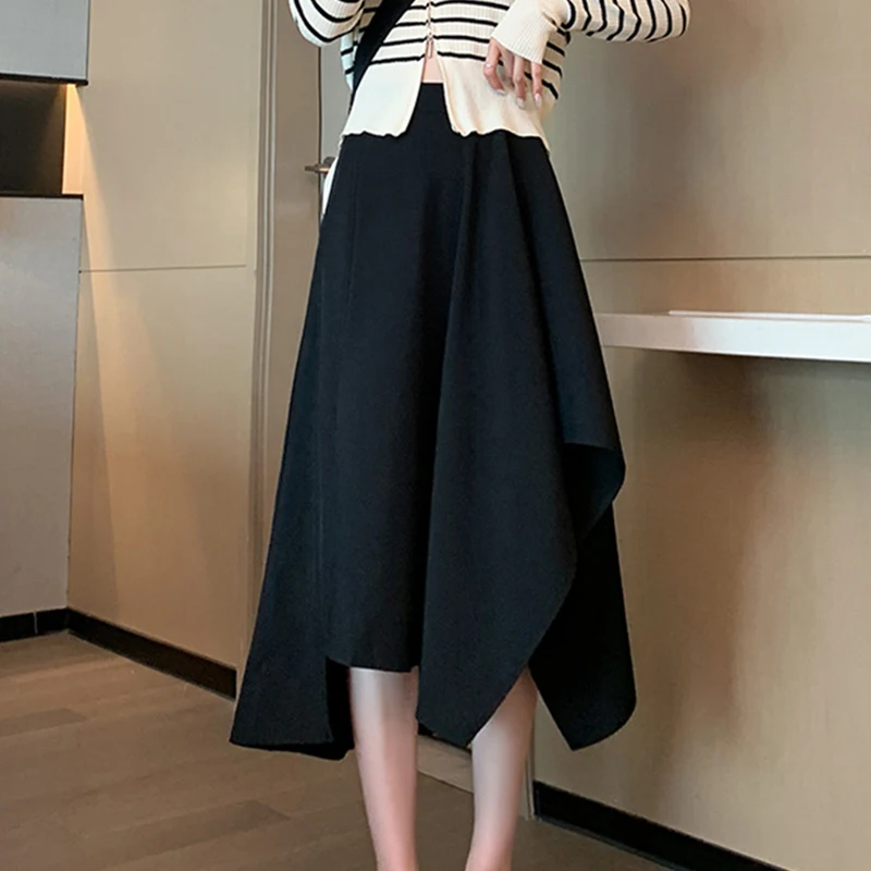 

Elegant Lady Irregular Hem Long Skirts Women Summer Vintage High Waist Pleated Skirt 2025 Simple All-Match Office A-Line Skirts