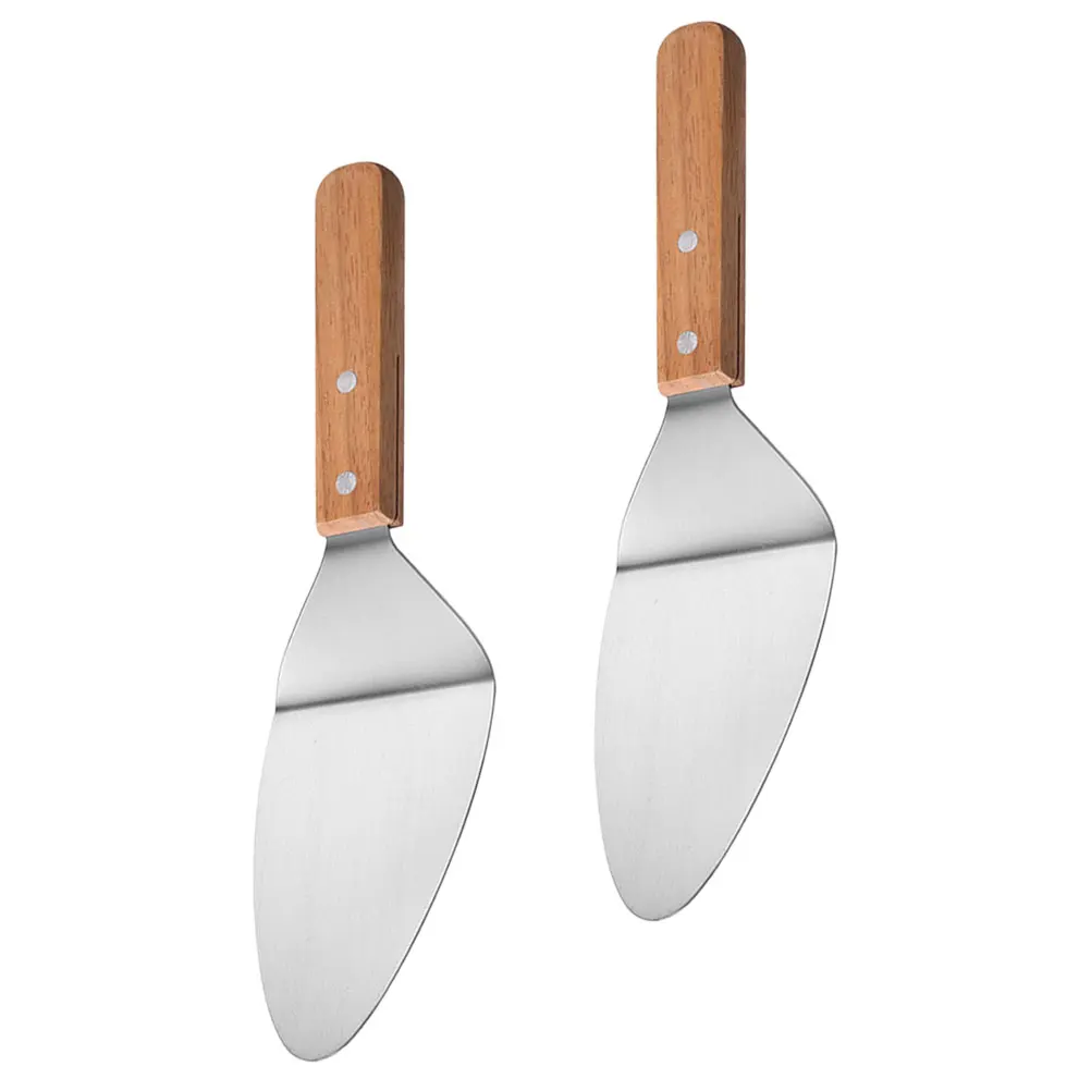 

2pcs Pizza Shovel Wooden Handle Baking Slicer Stainless Steel Paddle Cooking Tool Spatula Metal Portable Cake Griddle