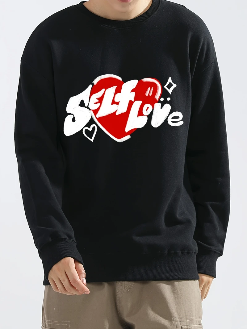 

Minimalist Love Mens Solid Color Sweater Long Sleeved 2025 Autumn and Winter Round-neck Hoodie Is for Both Men and Women Top