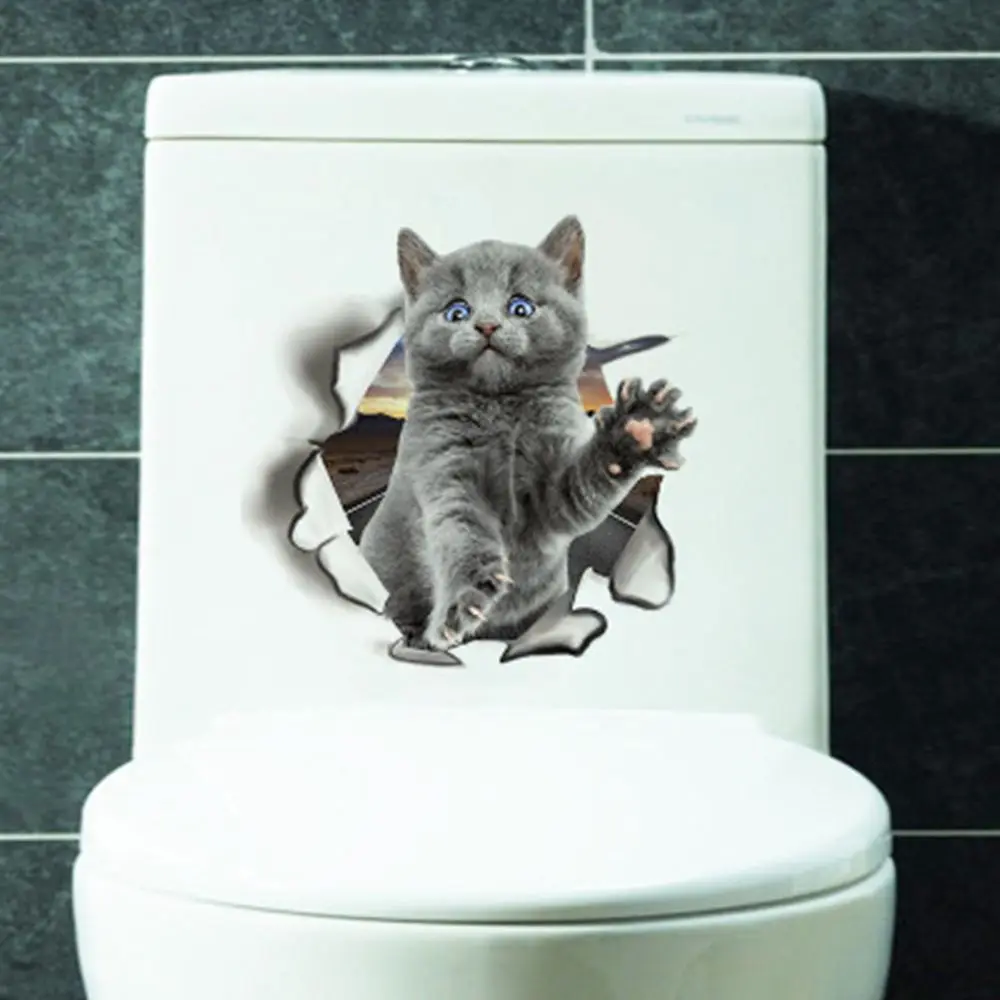 Toilet Stickers 3D Cat Vivid Wall Sticker 2021 Fashion Lovely Animal Pvc Waterproof Decal For Bathroom Toilet Kicthen Decorative