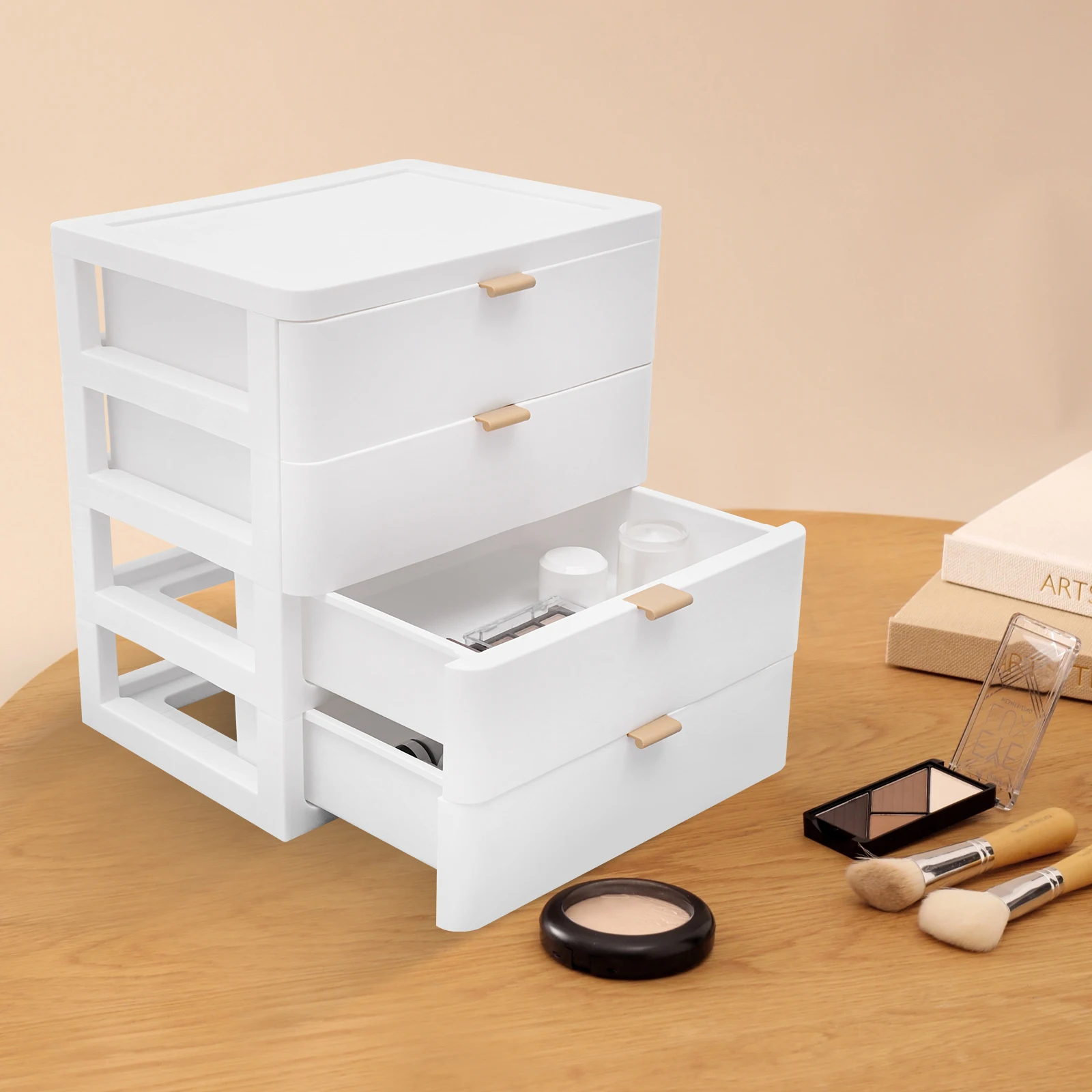 

Desktop Storage Box 4 Drawers + 1 Top Platform PP Desk Organizer with Drawer Drawer Organizer White