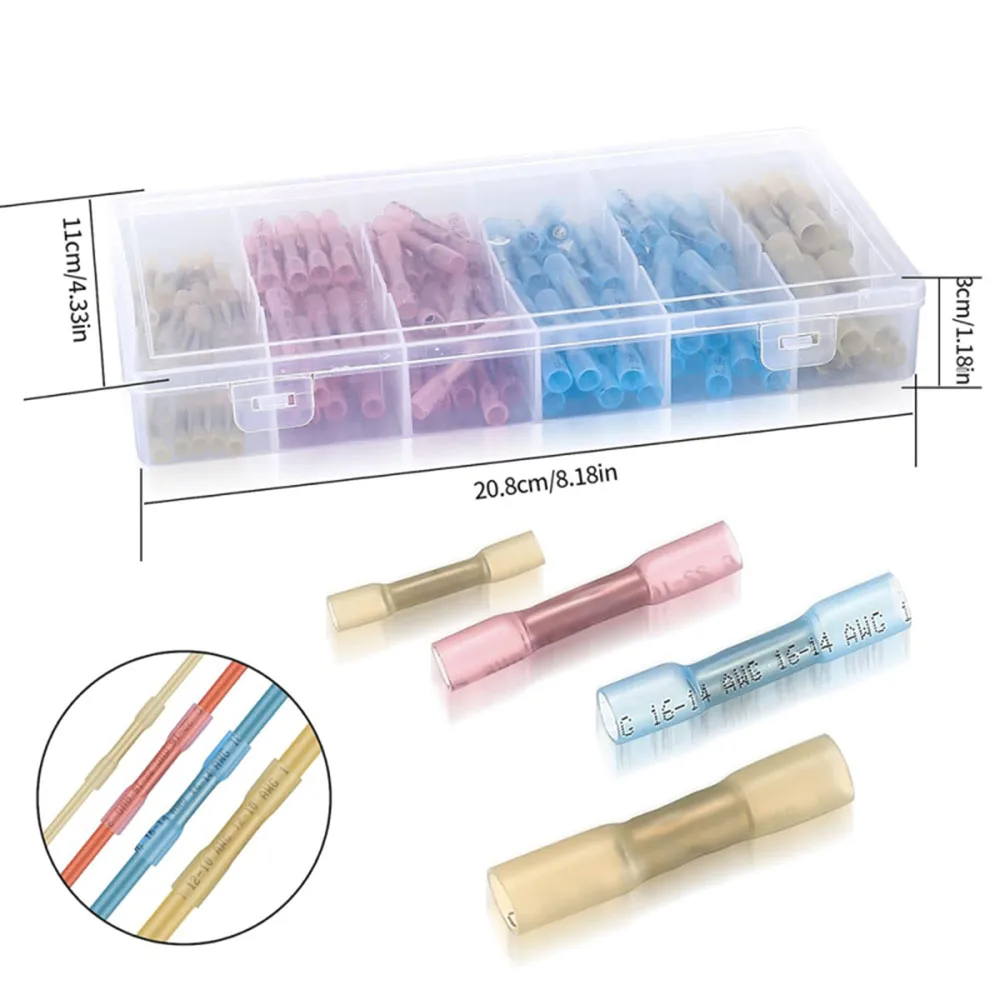 130 Pcs Heat Shrink Butt Connectors Kit 10-26 AWG Butt Splice Electrical Wire Connector Kit Waterproof Insulated Crimp Terminal