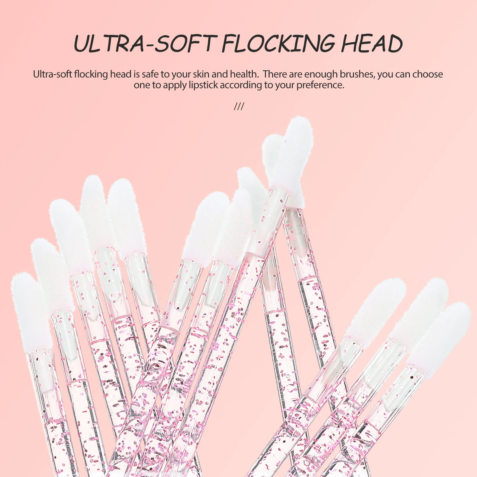 Pinceles de labios flocados, varilla de cristal, cepillo para sombra de ojos, herramienta de maquillaje, aplicador desechable, máscara de lápiz labial, compacto y portátil