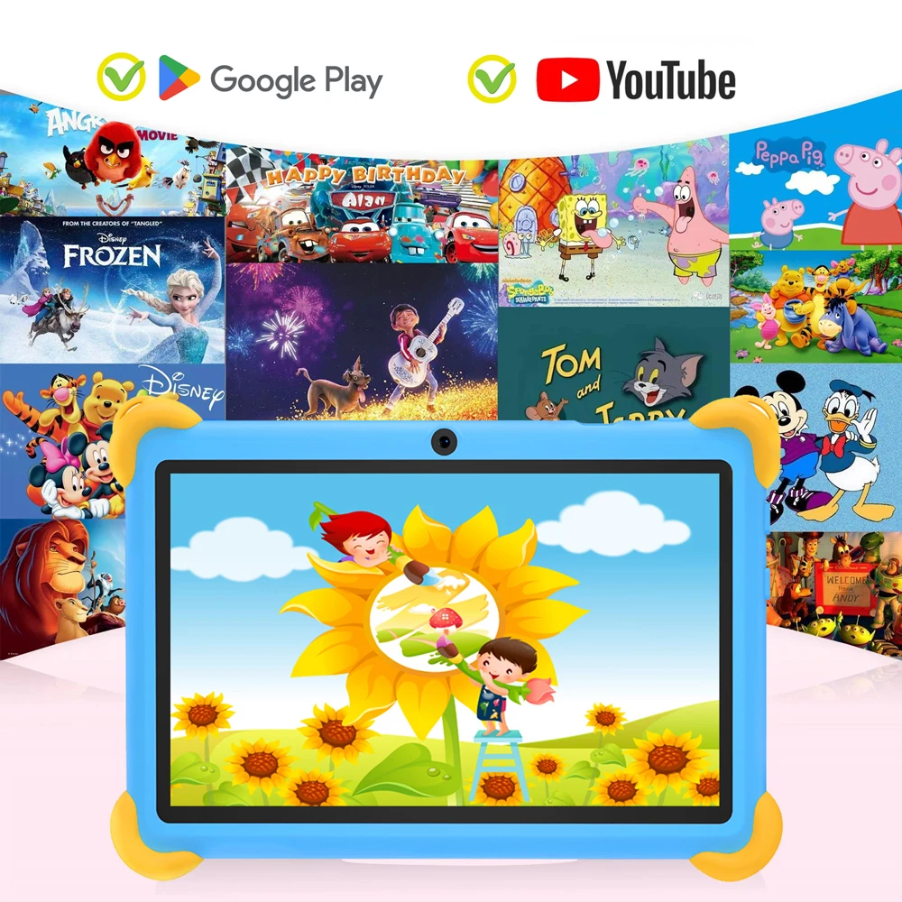 BDF 7 inch kindertablet Android 13, 4 GB RAM 64 GB ROM, 1 TB uitbreiding, 5G WiFi, 4000 MAH batterij, dubbele camera, kindercadeau kindersoftware