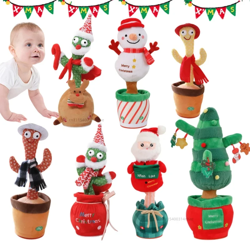Cute Christmas Series Electric Animal Plush Toy Santa Claus Snowman Sing &Talk Recording Interactive Toy Soft Christmas Gift