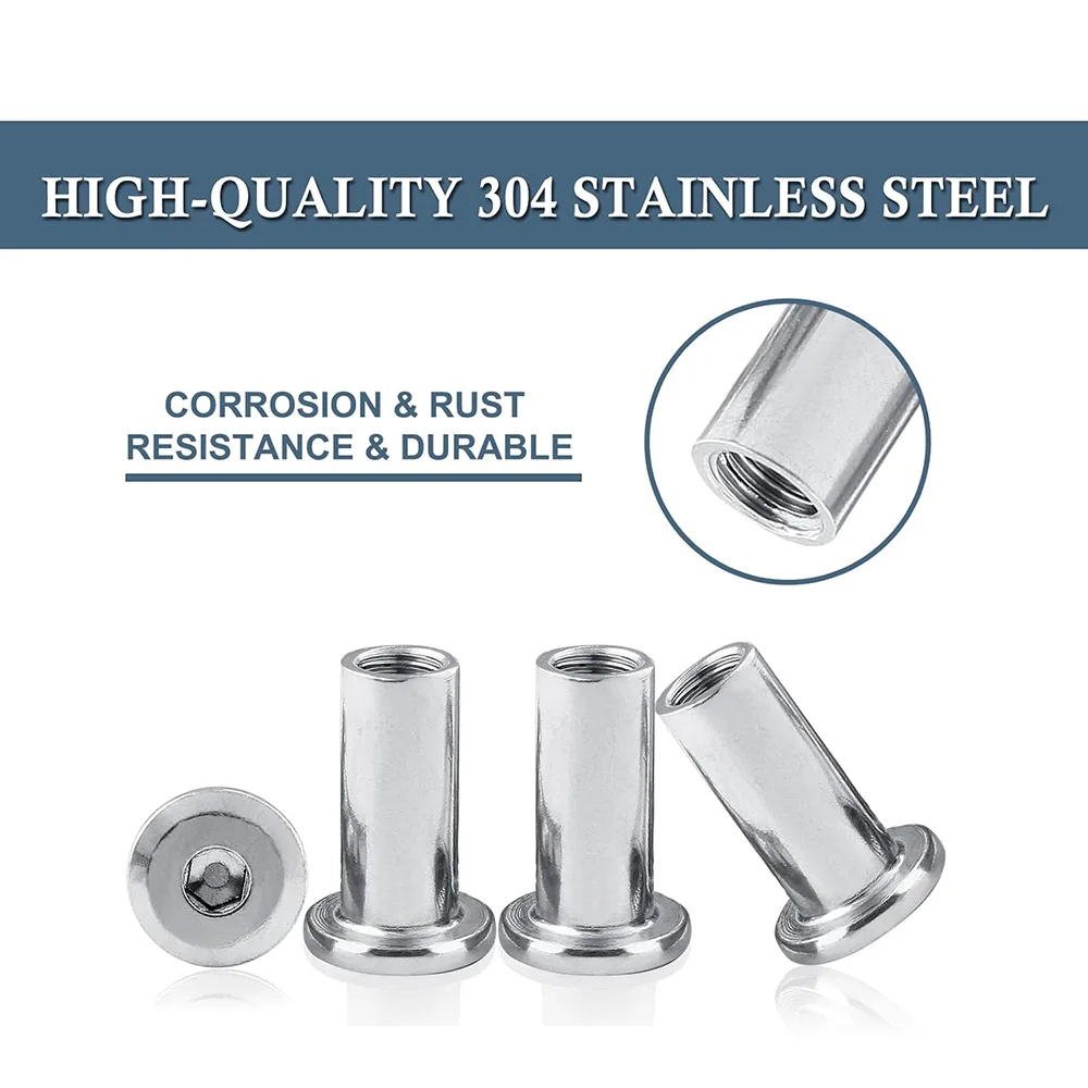 

1-20pcs Binding Barrel Nut M2 M3 M4 M5 M6 M8 M10 304 Stainless Steel Hex Socket Cap Furniture Rivet Insert Nut For Tv Wall Mount