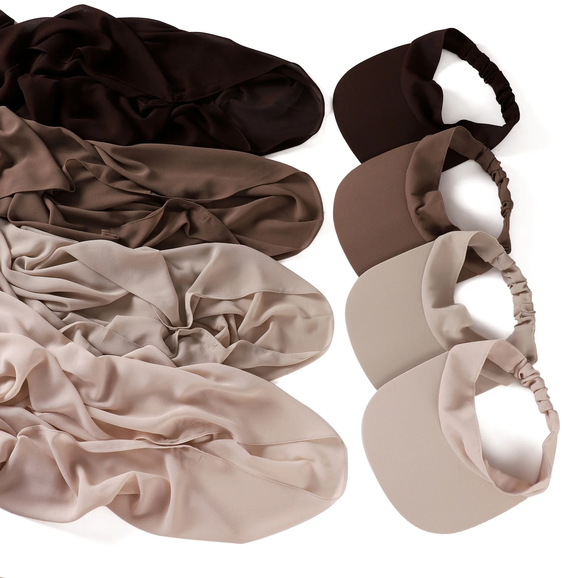 High Quality Solid Color Pearl Chiffon Hooded Hat & Matching Visor Sun Hat 2Pcs Set Women Outdoor Hijab Sun Protection Accessory