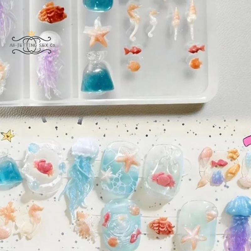 3D Ocean Series Silicone Nail Mold Jellyfish Starfish Shells Manicure Mold For Nails Crafts DIY Nail Art Decoration Transparent