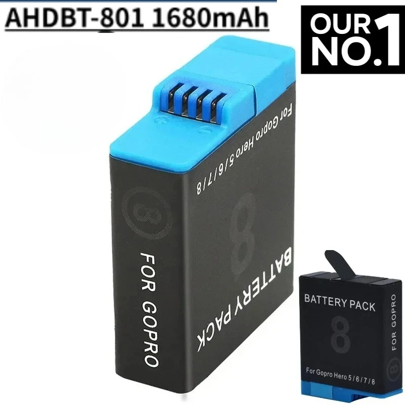 AHDBT-801 1680mAh  Rechargeable Battery or GoPro Hero 8 7 6 5 Li-ion Battery Pack Motion Camera Battery Storage for GoPro Hero8