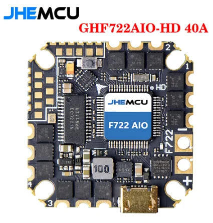 JHEMCU GHF722AIO-HD 40A Baro OSD BlackBox 5V BEC F722 Flight Controller BLHELIS 40A 4in1 ESC 2-6S for RC FPV Cinewhoop Drone