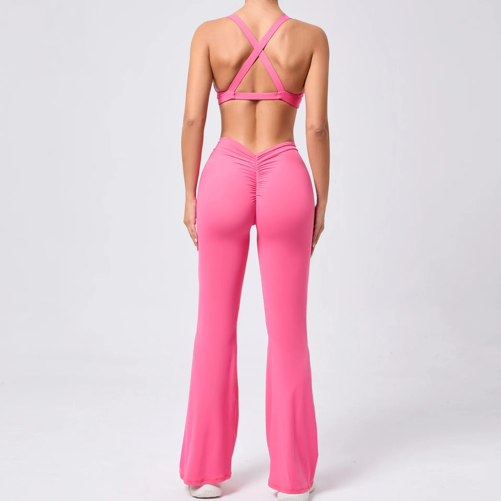 

Seamless Yoga Flared Sets Sports Fitness High Waist Peach Hip Raise Training Trousers Running Workout Gym Flared for Women