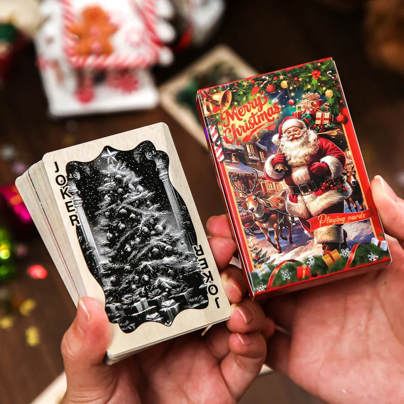 JCAC 55pcs/bag Christmas Playing Cards, Party Team Building Fun Card Game, Stress Relief Holiday Poker Deck
