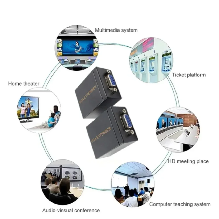 Grwibeou 1 Pair Receiver Transmitter VGA to RJ45 Extender Repeater by Cat5e/6 up to 60M VGA UTP for PC Laptop Computer Projector