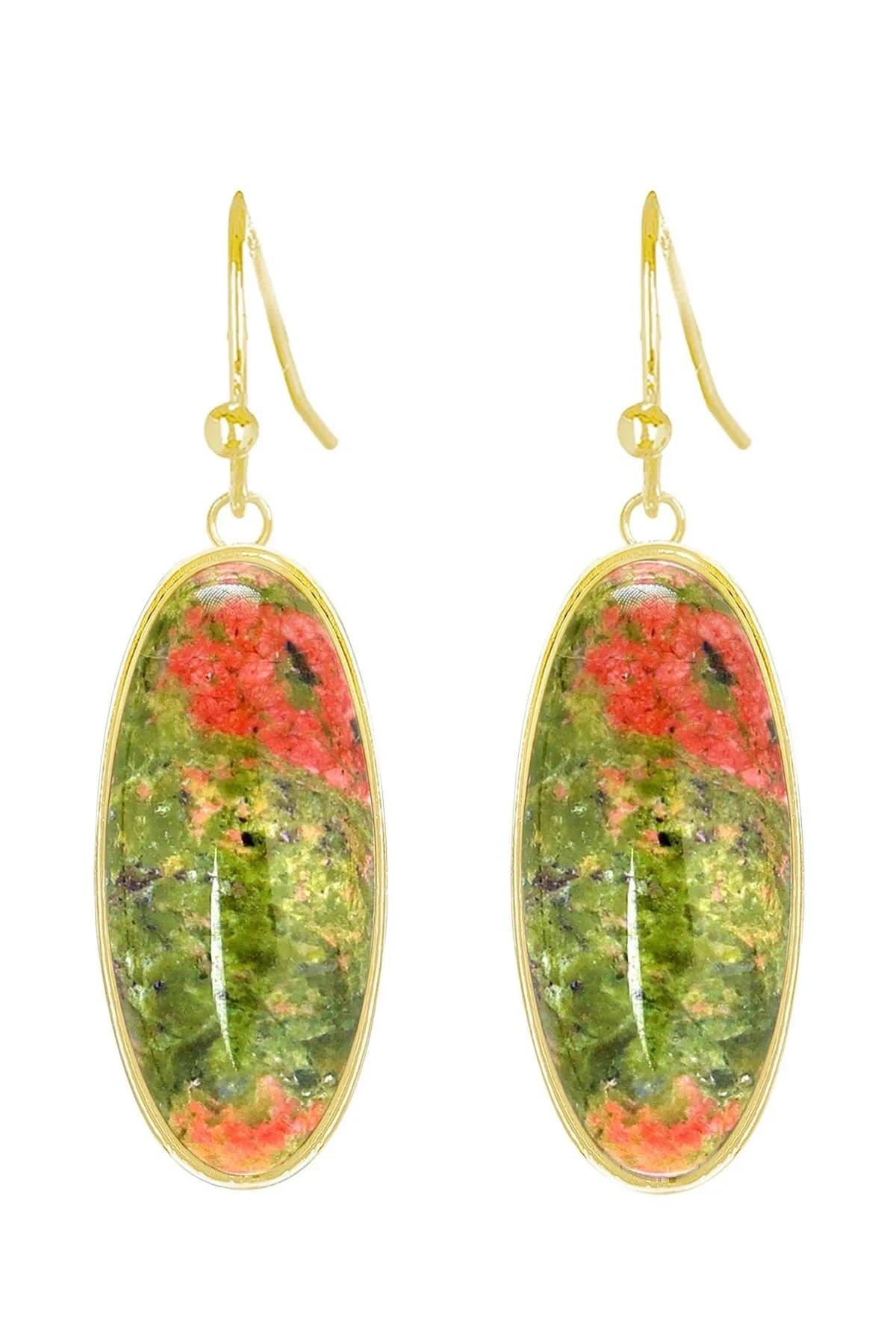 

Gemstone Unakite Oval Drop Earrings Gemstone Earrings Jewelry Christmas Gift