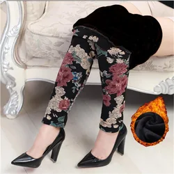 New arrival Plus velvet  Leggings Women Autumn and Winter Plus-Size   Print Flower Warm Mother Pants