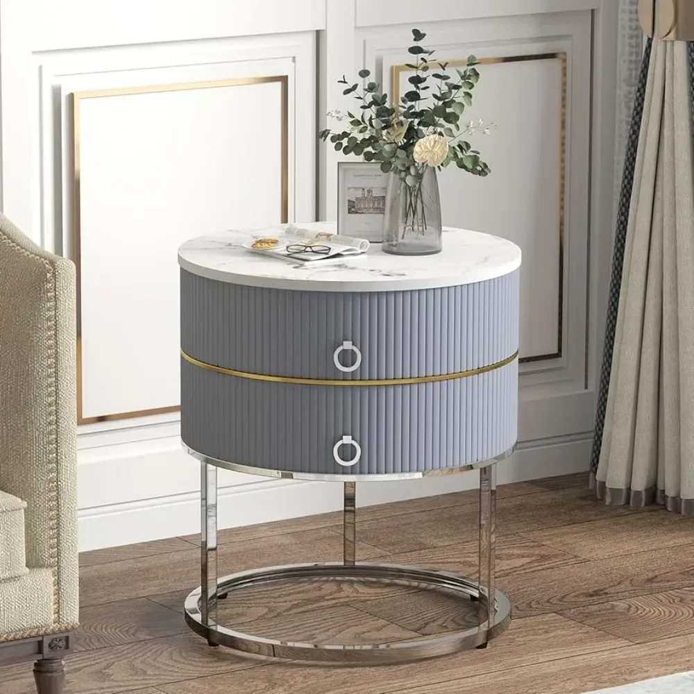 

Living room modern bedside table with 2 drawers, silver bedroom furniture