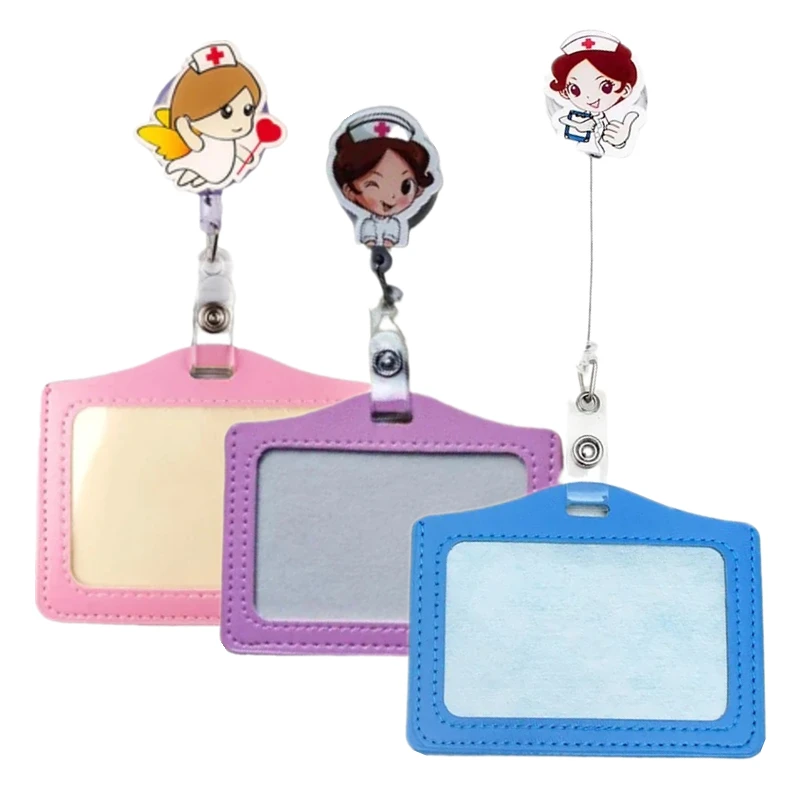 

Cartoon Working Permit Case ID Tag for Nurse Doctor Cute Badge Holder with Retractable Badge Reel Pass Work Card Cover Sleeve