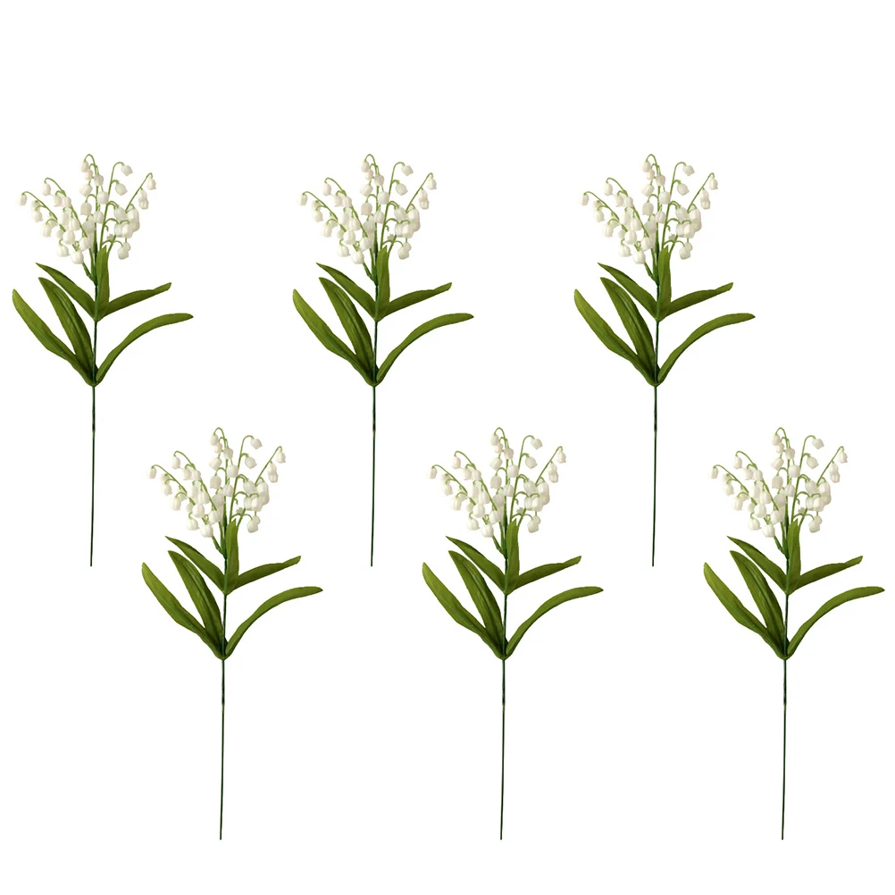 

6 Pcs Artificial Lily of The Valley Fake Flowers Bright Color Dense Leaves Long Stem Decor Bedroom Living Room Photo Props