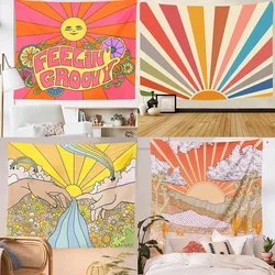 Hippie Meditation Decoration Vintage Sun Moon Tapestry Rainbow Sunrise Sunset Abstract Style Wall Hanging