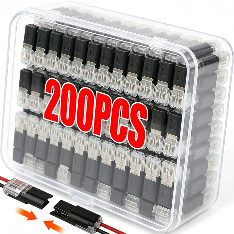 200/2pcs D2 Car Wire Connectors Quick Splice Crimp Terminal Double-Wire Plug-In Connector Electrical Wire Cable Connection Tools