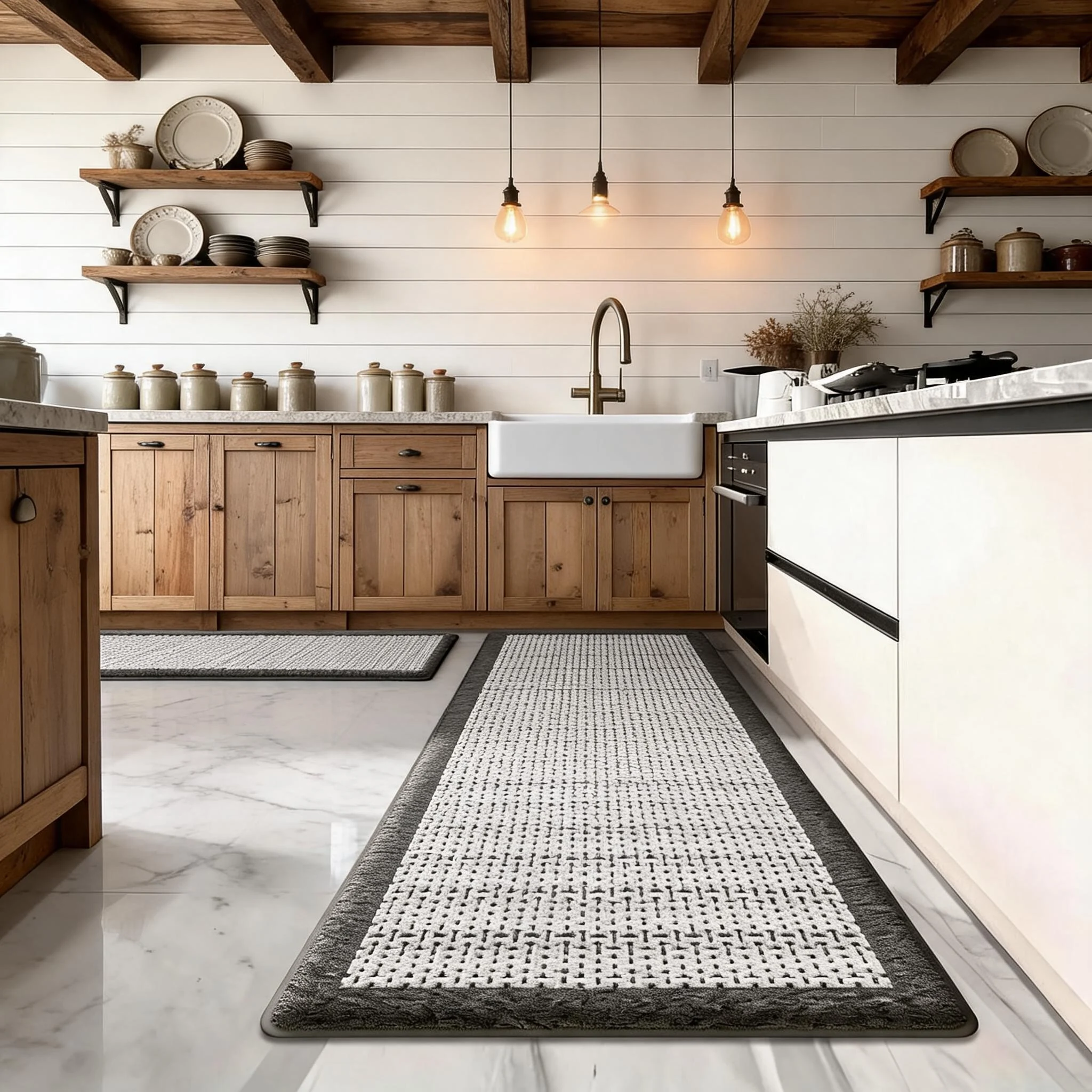 Long Kitchen Runner Rug Cozy Plush Flannel Floor Carpet Non Slip Water Absorbent Decorative Mat for Bathroom