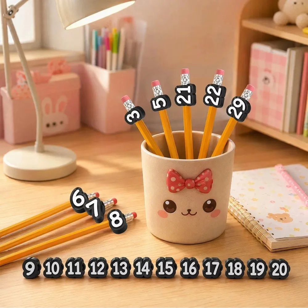 50pcs Craft Tables Soft Pencil Tracking Markers Silicone Reusable Numbered Pencil Toppers Cute Numbered Pencil Caps Adults