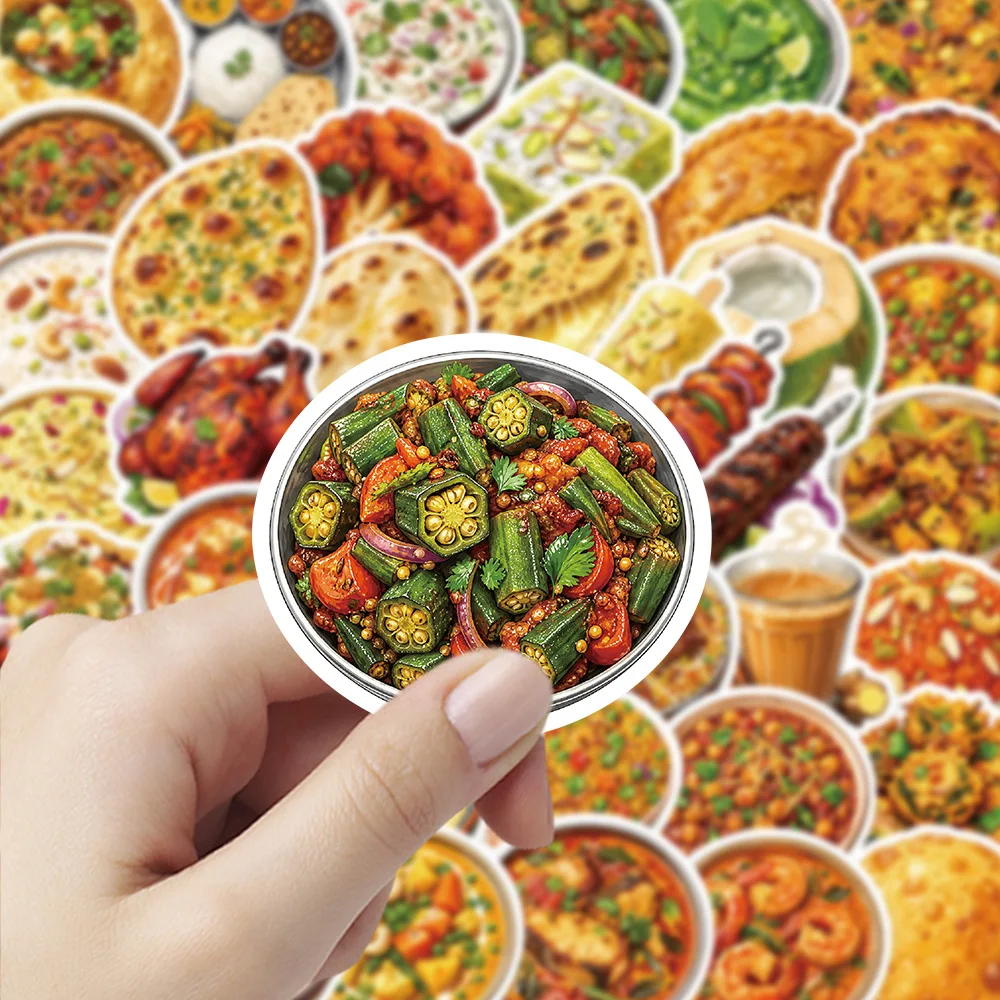 50 PCS Indian Cartoon Food Culture Graffiti Stickers Fridge Cabinet Lunch Box Thermos Cup Non Repeated Waterproof Fun Decals