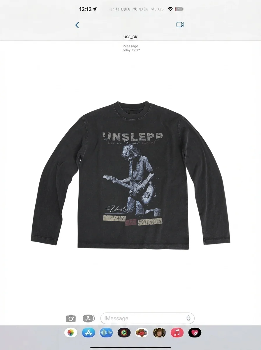 Camiseta Unissex de Manga Longa com Estampa Lavada, Gola Redonda, Estilo Americano Casual Solto, Top de Algodão para Performa...