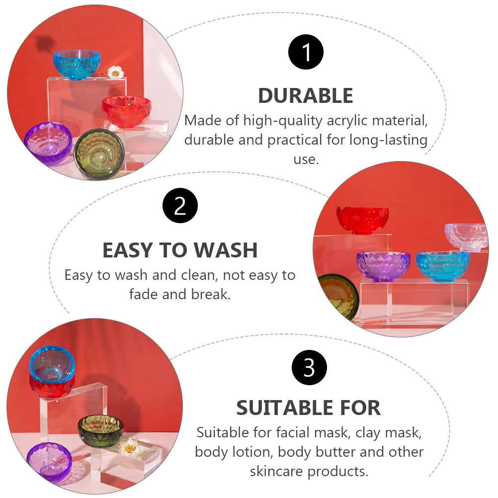 5 acryl kristallen kommen gezichtsmasker Mengen Lichtgewicht draagbaar Huidverzorging Klei Bodylotion Boter Gemakkelijk schoon Duurzaamheid Praktisch