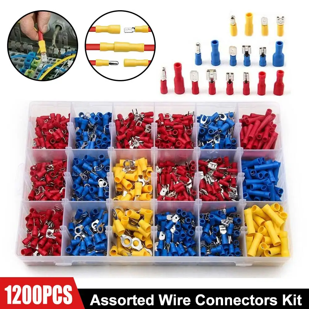 

1200X Cable lugs Assortment Box Auto Automotive Connector Set Flat Plug Set