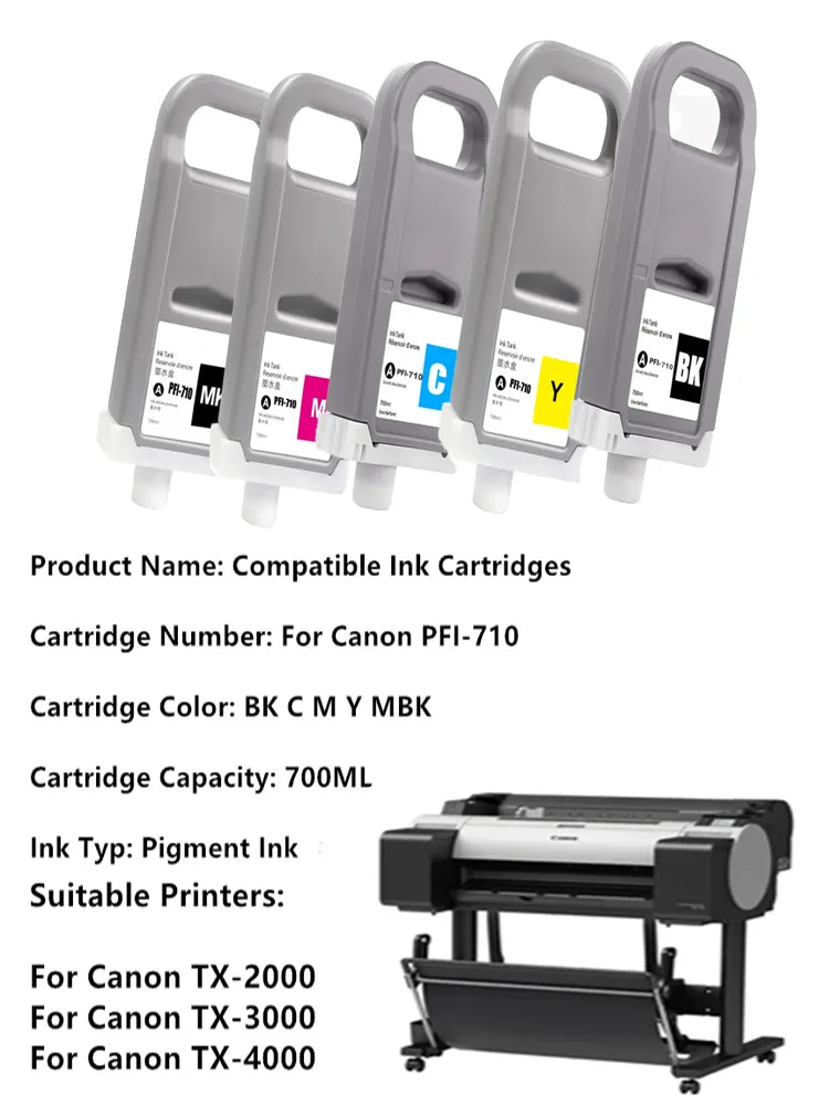 700ML Compatible Ink Cartridge PFI710 PFI-710 for Canon 710 TX2000 TX3000 TX4000 Printer - Replacement Cartridge