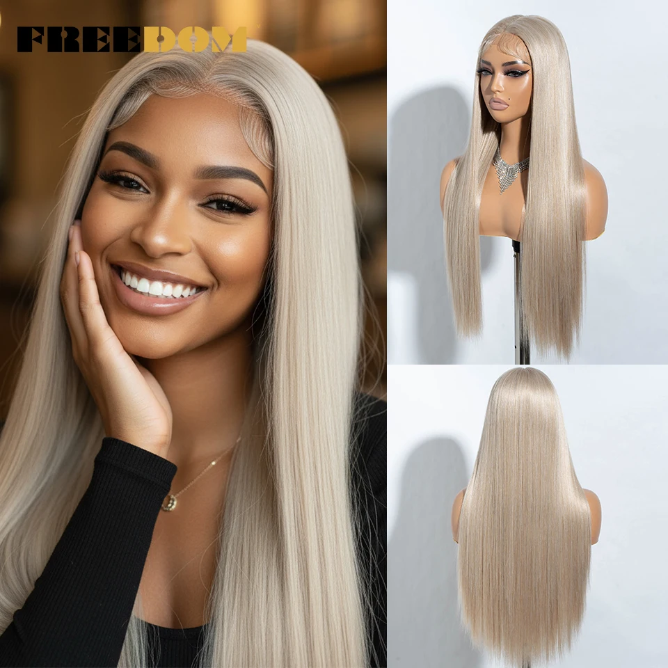

FREEDOM Synthetic Lace Front Wigs For Black Women 30 Inch Long Straight Ombre Brown Blonde Lace Wig With Baby Hair Cosplay Wigs
