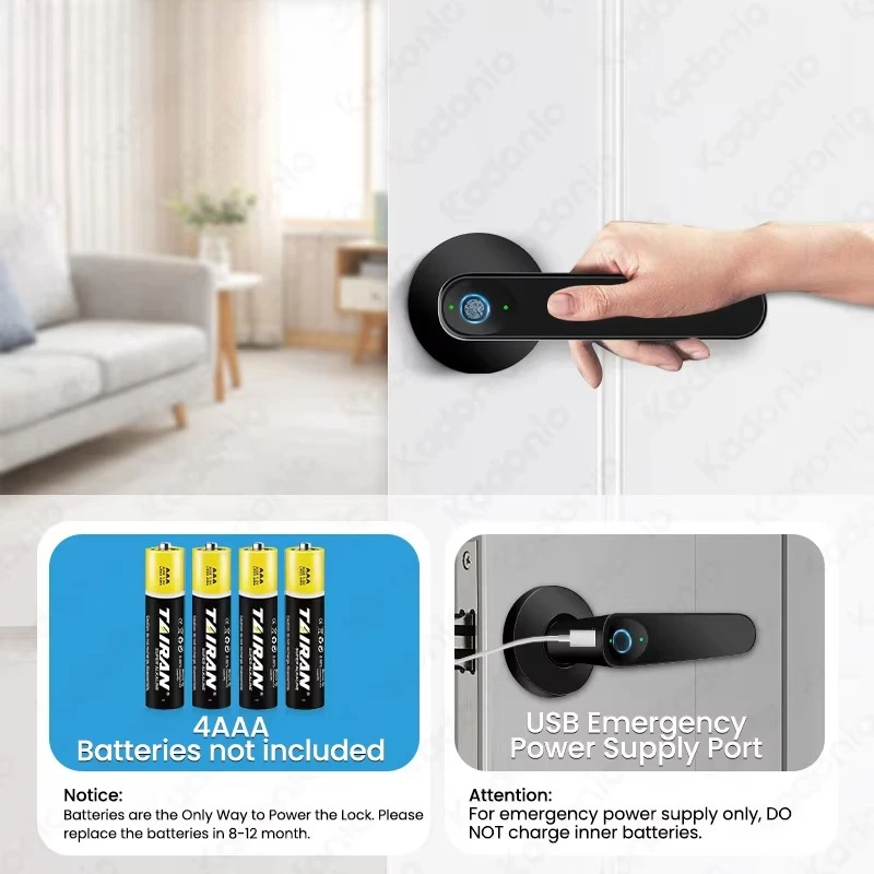 Electric Keyless Doorlock Handle Smart Fingerprint Zinc Alloy Bedroom Door Lock With Key