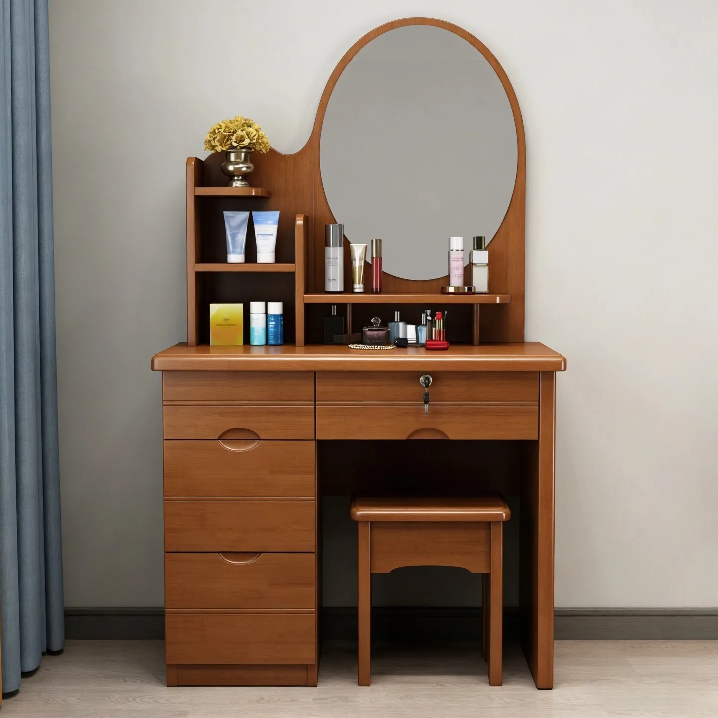 American modern solid wood oak dresser mirror luxury dresser bedroom furniture clamshell dressing table hotel living room