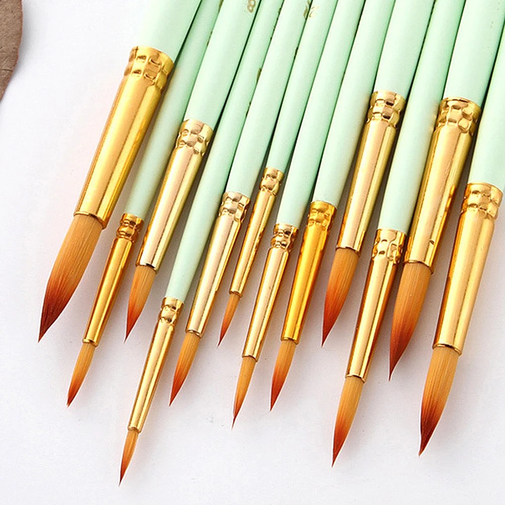 

12 Pcs Brush Set Durable Watercolor Wooden Art Bamboo Fine Detailing Painting