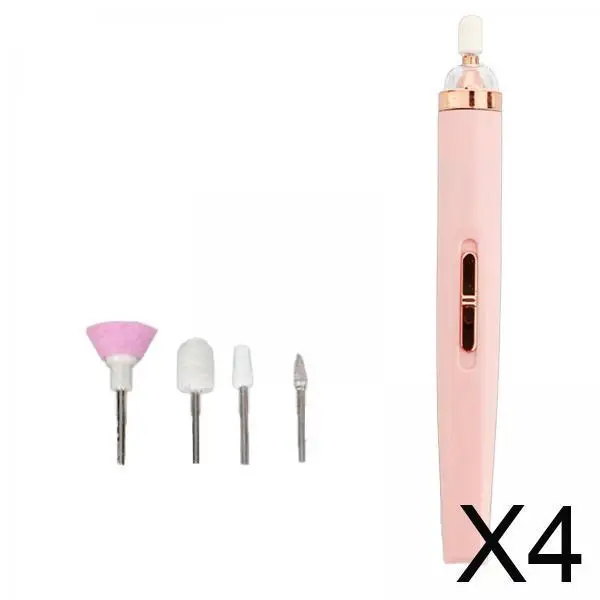 

4xCordless Electric Nail Drill Machine Mini with 5 Heads for Grinding Trimming Pink