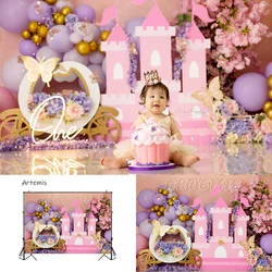 Fairy Princess Pumpkin Carriage Cake Smash Backdrops Castle Balloon Children's Birthday Decoration Photocall Photo Backgrounds