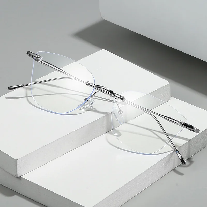 نظارات قصر النظر النسائية الفاخرة بدون إطار عصرية جديدة خفيفة للغاية محايدة عالية الدقة وبسيطة ومضادة للضوء الأزرق