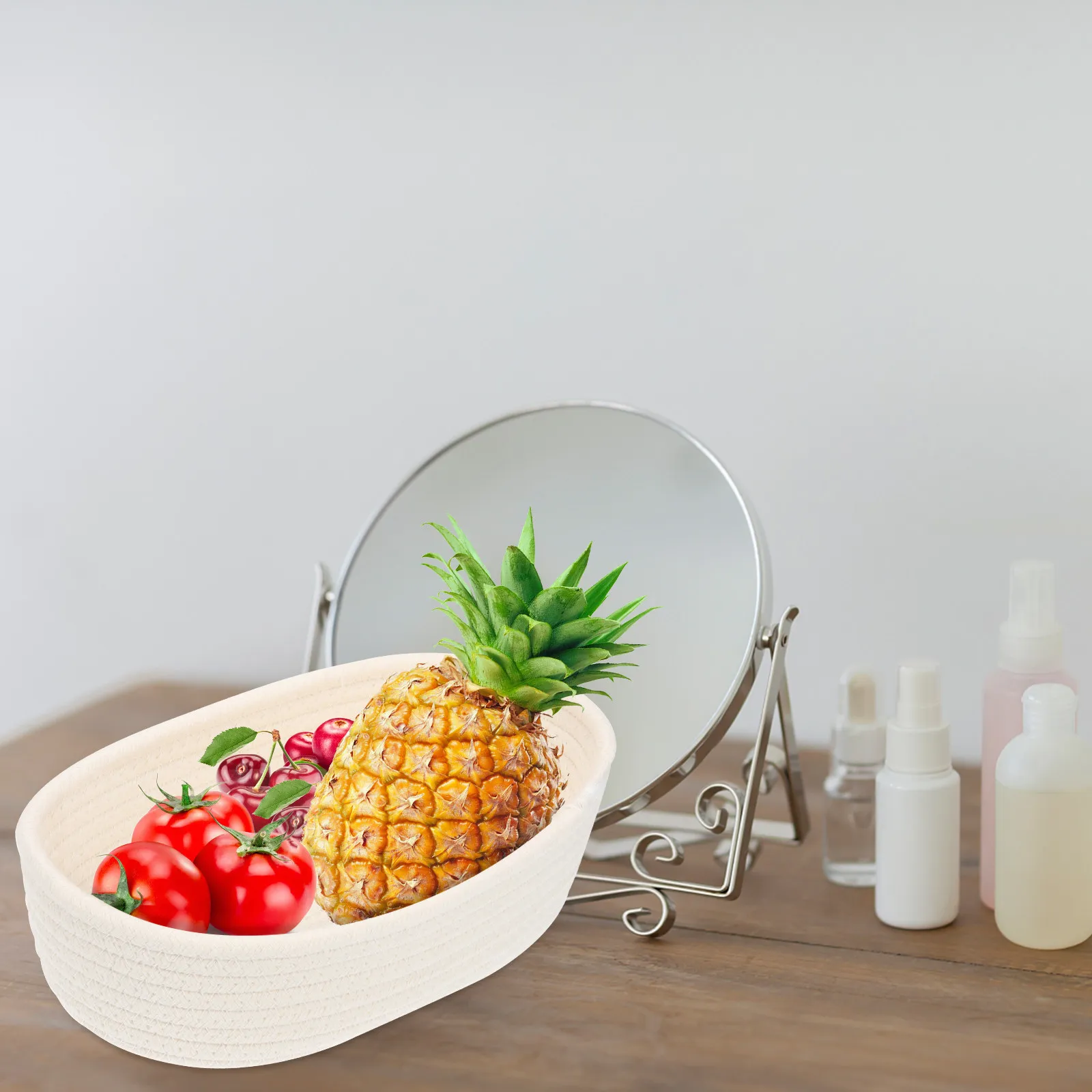 

3Pcs Woven Storage Basket Cotton Rope Sturdy Snack Collection Organizer for Desktop Shelves Closet Nursery Small Basket